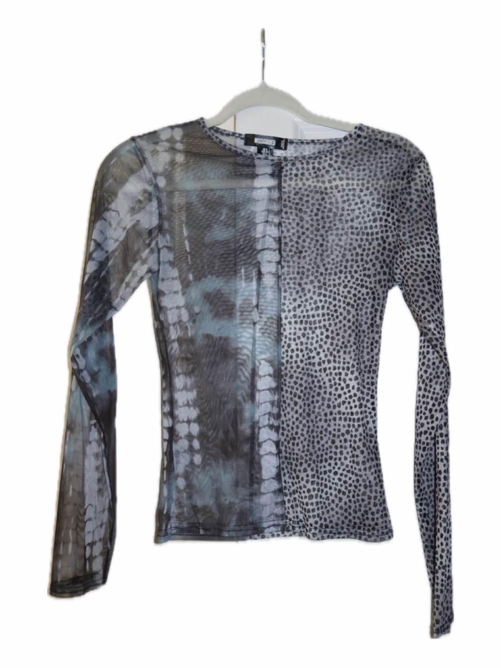 Missguided Gray & Black Mixed-Print Long Sleeve Mesh Top